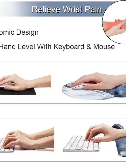 Load image into Gallery viewer, Mouse Pad with Wrist Support Keyboard Wrist Rest Set, Ergonomic Mouse Pad with Non-Slip Base for Computer Home Office + Coasters, Easy Typing &amp; Pain Relief Mouse Mat, Dark Blue Marble
