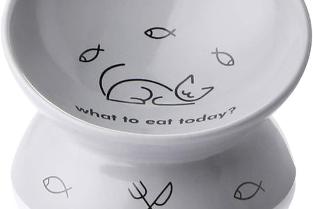 Ceramic Raised Cat Bowls, Slanted Cat Dish Food or Water Bowls, Elevated Porcelain Pet Feeder Bowl Protect Cat'S Spine, Stress Free, Backflow Prevention (Grey)