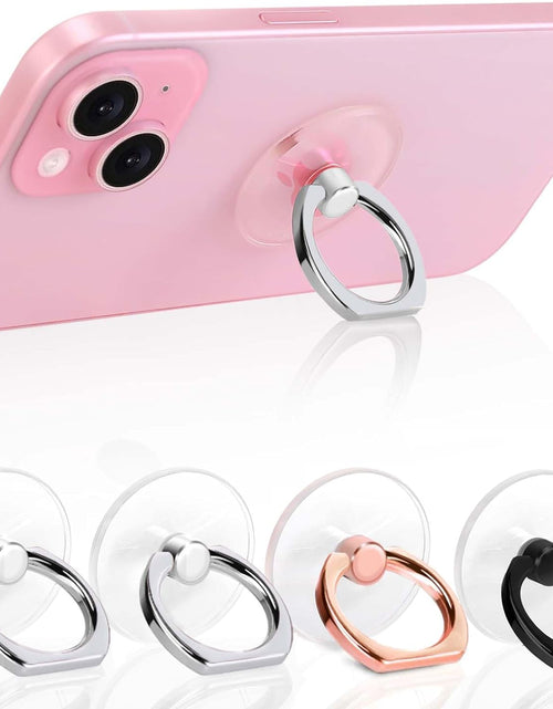 Load image into Gallery viewer, Cell Phone Ring Holder, Transparent Ring Holder 360°Rotation Finger Ring Stand, Clear Cell Phone Kickstand Compatible with Most of Phones, Tablet and Case, (2Silver+1Black+1Rose Gold)
