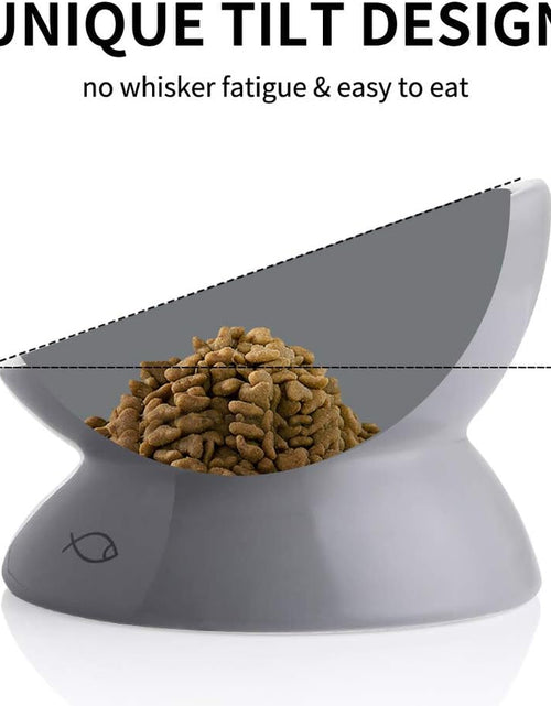 Load image into Gallery viewer, Ceramic Raised Cat Bowls, Slanted Cat Dish Food or Water Bowls, Elevated Porcelain Pet Feeder Bowl Protect Cat'S Spine, Stress Free, Backflow Prevention (Grey)
